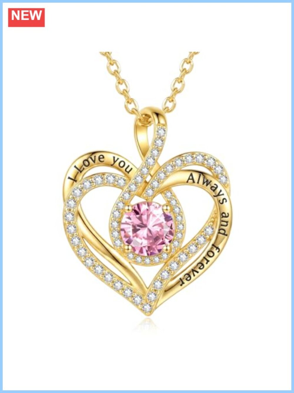 Heart Birthstone Pendant Necklace Rose Gold Plated 18" Adjustable Chain